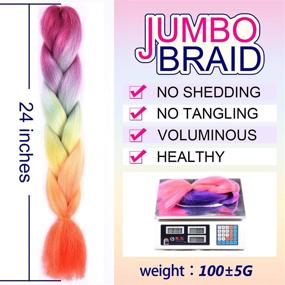 img 1 attached to 🌈 Vibrant Rainbow Jumbo Braid Synthetic Braiding Hair Extensions - 24 inch - 3Pcs/Lot