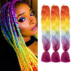 img 4 attached to 🌈 Vibrant Rainbow Jumbo Braid Synthetic Braiding Hair Extensions - 24 inch - 3Pcs/Lot