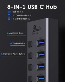 img 1 attached to 🔌 Premium Aluminum Universal 8-Port Powered USB 3.0/USB C Hub with SD/TF Card Readers, 6 High-Speed USB 3.0 Data Ports, On/Off Power Switches, 5V/4A AC Adapter - Compatible with PC, Laptops, MacBook Pro/Air, Surface Pro, HP