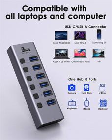 img 2 attached to 🔌 Premium Aluminum Universal 8-Port Powered USB 3.0/USB C Hub with SD/TF Card Readers, 6 High-Speed USB 3.0 Data Ports, On/Off Power Switches, 5V/4A AC Adapter - Compatible with PC, Laptops, MacBook Pro/Air, Surface Pro, HP