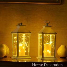 img 3 attached to 14-Inch Vintage Golden Brushed Candle Lantern with 30 Fairy Lights (4-Hour Timer, Includes 3 AAA Batteries) - Indoor/Outdoor Decorative Hanging Lantern for Table Décor