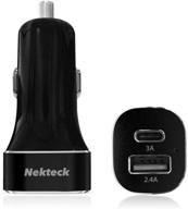 🚗 black usb type c car charger - nekteck 5.4a usb-c car charger adapter with type c and usb a outputs for macbook 12 inch, lg g5, google nexus pixel/pixel xl, 5x/6p, htc 10 and more logo