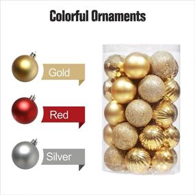 img 3 attached to 🎄 Upivitle 34Pcs Shatterproof Christmas Ball Ornaments - 6 Finishes Xmas Tree Decorations in 1.6" (40mm gold) - Ideal for Holiday Wedding Party Decor