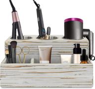 💇 rustic hair dryer holder and styling organizer: countertop stand for hair tools, brushes, curling iron, straightener, and accessories in bathroom vanity caddy logo