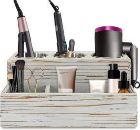 img 4 attached to 💇 Rustic Hair Dryer Holder and Styling Organizer: Countertop Stand for Hair Tools, Brushes, Curling Iron, Straightener, and Accessories in Bathroom Vanity Caddy