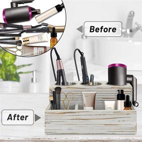 img 1 attached to 💇 Rustic Hair Dryer Holder and Styling Organizer: Countertop Stand for Hair Tools, Brushes, Curling Iron, Straightener, and Accessories in Bathroom Vanity Caddy