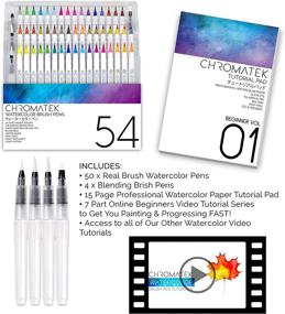 img 1 attached to 🎨 Chromatek Watercolor Brush Pens Set - 54 Pens, 15-Page Pad, Online Video Tutorial Series. Real Brush Pens for Easy Blending. Vivid, Smooth Colors in 50 Unique Shades. Professional Art Supplies with 4 Blending Brushes