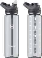 💧 icewater 32 oz water bottle: motivational sports bottle with 2 lids, straw, time marker (clear) logo