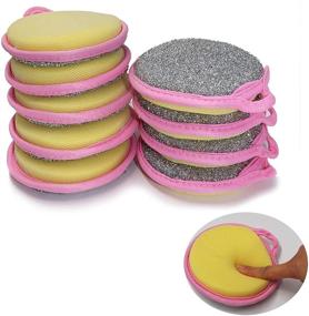 img 4 attached to 🧽 CAMSTIC Dual Action Microfiber Scouring Scrubber for Kitchen Cleaning, Round Dish Washing Sponges (10 Pack, Pink)