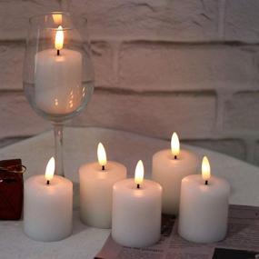 img 1 attached to 🕯️ DRomance White Flameless Flickering Votive Candles - Battery Operated with 6 Hour Timer - Realistic 3D Wick, Real Wax LED Small Pillar Candles - Halloween and Christmas Decoration (6 Pack, 2 x 3.2 Inches)