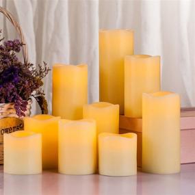 img 2 attached to 🕯️ Yutime Large Flameless Candle Set: 9 Real Wax LED Pillar Candles with Remote Control Timer