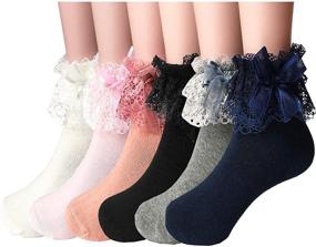 img 4 attached to 6 Pairs of Sweet Bowknot Ruffle Cotton Little Girls Socks