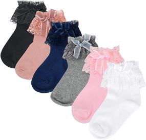 img 1 attached to 6 Pairs of Sweet Bowknot Ruffle Cotton Little Girls Socks