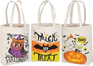 set of 3 extra-large 13.75” halloween tote bags - reusable canvas trick or treat bags, perfect pumpkin party favor goodie bags logo