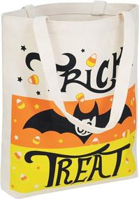 img 3 attached to Set of 3 Extra-Large 13.75” Halloween Tote Bags - Reusable Canvas Trick or Treat Bags, Perfect Pumpkin Party Favor Goodie Bags