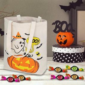 img 1 attached to Set of 3 Extra-Large 13.75” Halloween Tote Bags - Reusable Canvas Trick or Treat Bags, Perfect Pumpkin Party Favor Goodie Bags