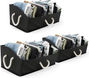 img 4 attached to 📦 3 Collapsible Storage Cubes: Large Closet Organizers and Foldable Fabric Bins - Black (Trapezoid)