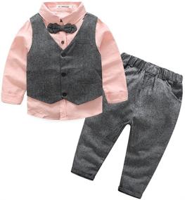 img 4 attached to 👔 Boys Cotton Long Sleeve Bowtie Shirts + Vest + Pants Set – Fashionable Gentleman's Attire