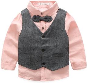 img 3 attached to 👔 Boys Cotton Long Sleeve Bowtie Shirts + Vest + Pants Set – Fashionable Gentleman's Attire