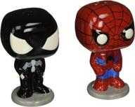 pop marvel salt and pepper shakers - spider-man black suit spider-man logo