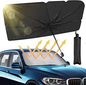 img 4 attached to 🌞 Iduola Car Windshield Sun Shade Umbrella: Ultimate Automotive Interior Sun Protection and UV Block - Foldable, Reflective Visor Reflector to Keep Car Cool (54 inch x 31 inch)