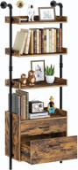 📚 rustic brown 4-tier industrial bookshelf with wooden drawers - wall mounted display storage rack for living room by rolanstar логотип