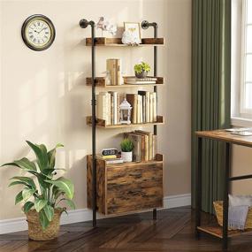 img 2 attached to 📚 Rustic Brown 4-Tier Industrial Bookshelf with Wooden Drawers - Wall Mounted Display Storage Rack for Living Room by Rolanstar