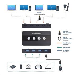 img 2 attached to 💻 Cable Matters 4 Port USB 3.0 Switch Hub for 4 Computers and USB Peripherals - Button or Wireless Remote Control Swapping - USB-C Adapter Included