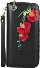 img 4 attached to 🌺 Stylish Orchid-Red Leather Wrist Wallet and Embossed Purse for Women - WILD WORLD