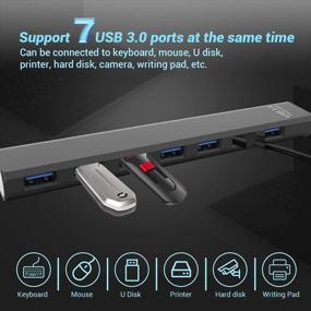 img 1 attached to 💻 WJES USB 3.0 Hub 7 Port - Simultaneous Use of 7 USB Ports, No Power Supply Required, Connect Keyboard, Mouse, Printer, U Disk, Hard Disk