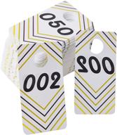 premium set of 100 reusable live sale plastic number tags: consecutive (001-100), with normal and reversed mirrored numbers logo