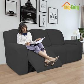 img 3 attached to 🛋️ 8-Piece Dark Gray Stretch Sofa Slipcover - Easy-Going Recliner Sofa Cover for Furniture Protection, Elastic Bottom, Spandex Jacquard Small Check - Soft Couch Protector Ideal for Kids