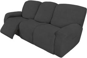 img 4 attached to 🛋️ 8-Piece Dark Gray Stretch Sofa Slipcover - Easy-Going Recliner Sofa Cover for Furniture Protection, Elastic Bottom, Spandex Jacquard Small Check - Soft Couch Protector Ideal for Kids