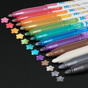 img 4 attached to 🎨 Vibrant & Durable Metallic Markers: Versatile Medium Tip Paint Pens for Black Paper, Art Painting, Scrapbooking, Wine Glasses, Fabric, Wood Craft - Set of 12 Colors!