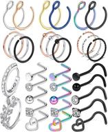 💎 48pcs kridzisw 18g 20g stainless steel l-shaped nose rings hoop studs screw clear clicker retainer tragus cartilage helix earrings piercing hoop logo