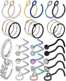 img 4 attached to 💎 48pcs Kridzisw 18G 20G Stainless Steel L-Shaped Nose Rings Hoop Studs Screw Clear Clicker Retainer Tragus Cartilage Helix Earrings Piercing Hoop