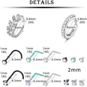 img 3 attached to 💎 48pcs Kridzisw 18G 20G Stainless Steel L-Shaped Nose Rings Hoop Studs Screw Clear Clicker Retainer Tragus Cartilage Helix Earrings Piercing Hoop