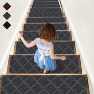 🚪 rioland non-slip carpet stair treads - set of 15 modern wood stair treads rugs, anti-moving, safety for kids, dogs - diamond gray, 8" x 30 logo