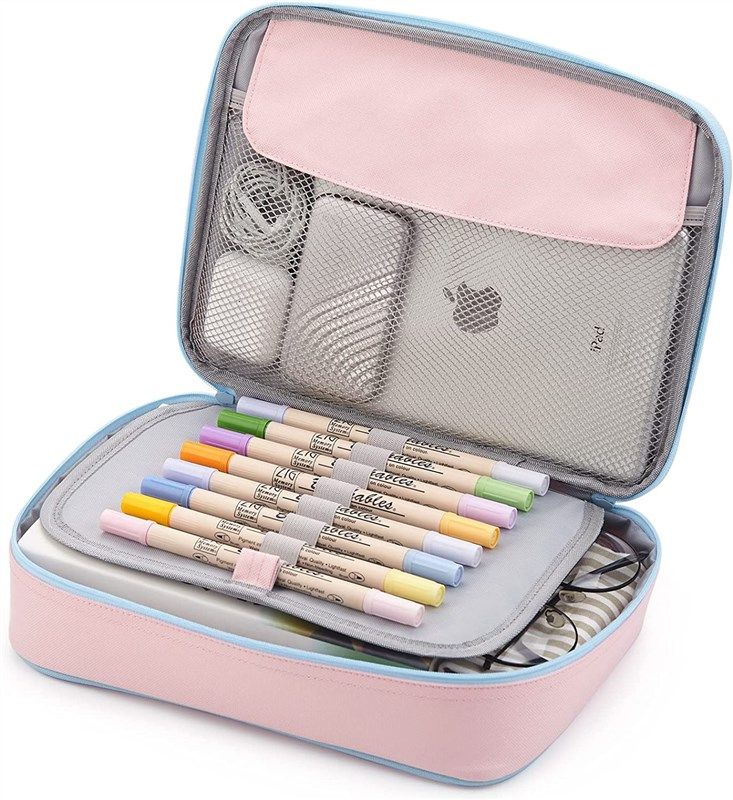 EASTHILL Big Capacity Pencil Pen Case Pouch Box Organizer Large Pink-XL