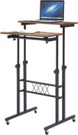 vecelo height-adjustable stand up desk, portable laptop cart with wheels, mobile computer workstation for home office, black and wood grain finish logo