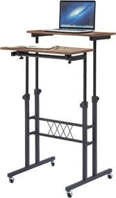 img 4 attached to VECELO Height-Adjustable Stand Up Desk, Portable Laptop Cart with Wheels, Mobile Computer Workstation for Home Office, Black and Wood Grain Finish