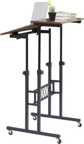 img 1 attached to VECELO Height-Adjustable Stand Up Desk, Portable Laptop Cart with Wheels, Mobile Computer Workstation for Home Office, Black and Wood Grain Finish