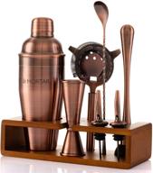 mint & mortar 7-piece mixology bartender kit with bamboo stand - stainless steel cocktail shaker set, ideal for home & professional bartending - great for crafting martini & margarita cocktails, 24oz mixer (brushed copper) logo