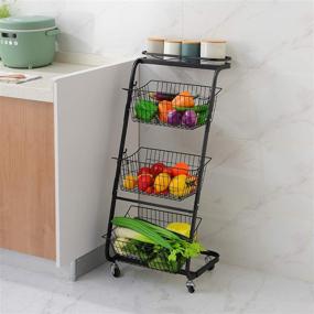 img 3 attached to 4 Tier Market Basket Stand with Wheels - Organize Fruits and Vegetables Efficiently with Metal Hanging Storage