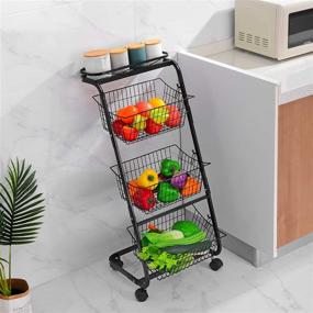 img 1 attached to 4 Tier Market Basket Stand with Wheels - Organize Fruits and Vegetables Efficiently with Metal Hanging Storage