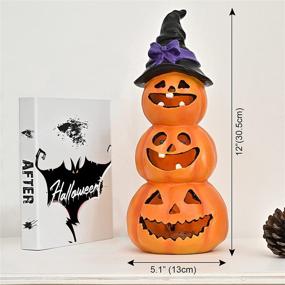 img 2 attached to 🎃 Versatile 12 Inch Tall Resin Pumpkins: Battery or USB Powered Halloween Decorations with Witch Hat - Ideal Night Table Lamp for Kids Room, Bedroom, or Party Decor