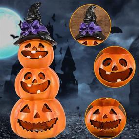 img 3 attached to 🎃 Versatile 12 Inch Tall Resin Pumpkins: Battery or USB Powered Halloween Decorations with Witch Hat - Ideal Night Table Lamp for Kids Room, Bedroom, or Party Decor