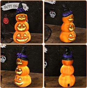 img 1 attached to 🎃 Versatile 12 Inch Tall Resin Pumpkins: Battery or USB Powered Halloween Decorations with Witch Hat - Ideal Night Table Lamp for Kids Room, Bedroom, or Party Decor