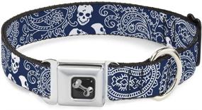 img 4 attached to Buckle-Down Seatbelt Buckle Dog Collar - Bandana/Skulls Royal/White: Stylish and Durable Pet Accessory