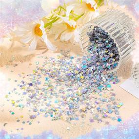 img 1 attached to 🌟✨ Holographic Star and Moon Table Confetti - Iridescent Metallic Glitter Foil Sequin Scatter (60g/2.1oz) for Halloween Birthday Wedding Festival Party DIY Decorations - 6mm and 4mm Sizes